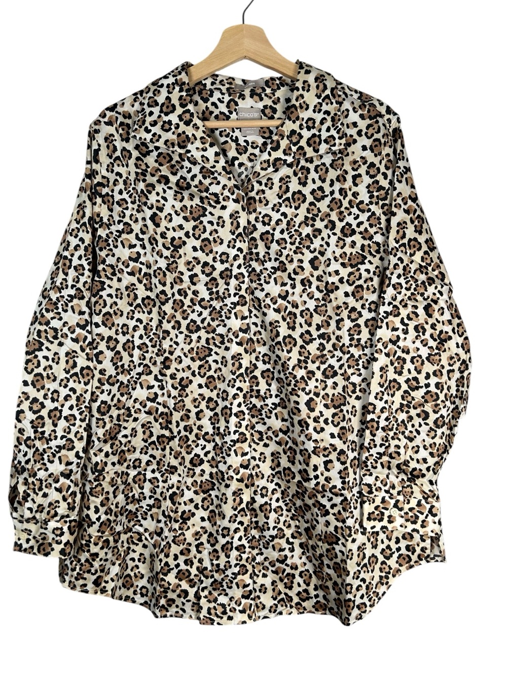 Chico’s No Iron Leopard Cheetah Print Button Up Blouse Top 16/18 - 4